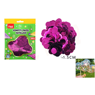 Confeti Papel Metálico Redondo Fucsia 1.5Cm 30G