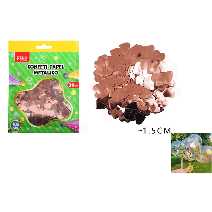Confeti Papel Metálico Corazón Oro Rosa 1.5Cm 30G 1