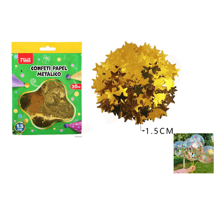 Confeti Papel Metálico Estrella Dorado 1.5Cm 30G 1