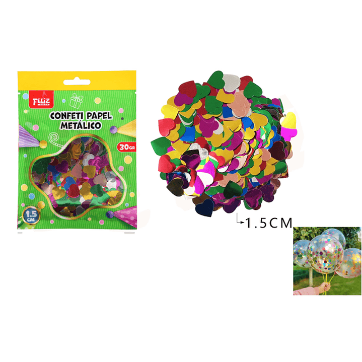 Confeti Papel Metálico Corazón Multicolor 1.5Cm 30G 1