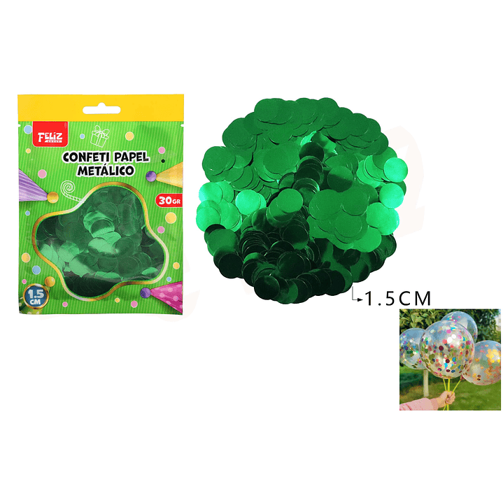 Confeti Papel Metálico Redondo Verde 1.5Cm 30G 1