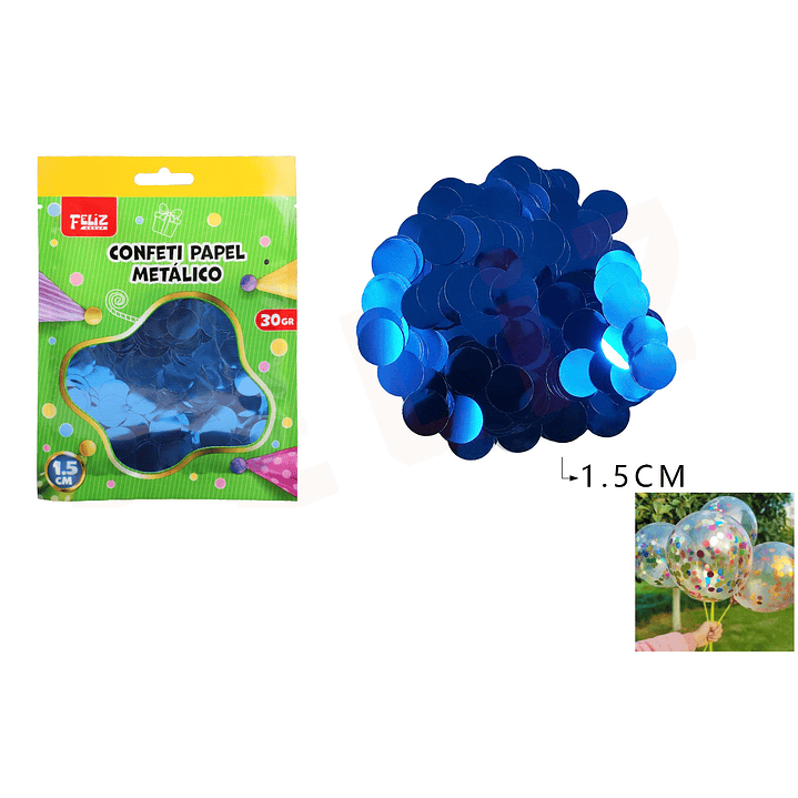 Confeti Papel Metálico Redondo Azul 1.5Cm 30G 1