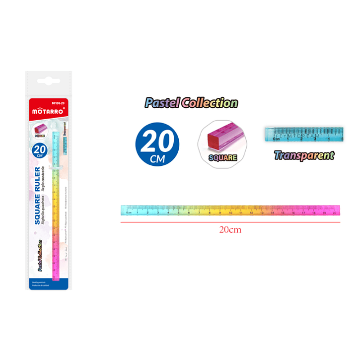Regla Cuadrada Multicolor 20cm 1