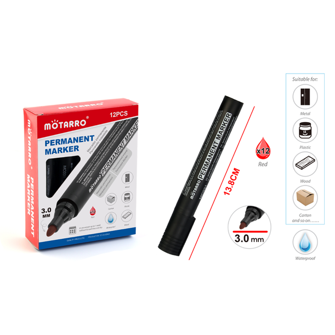 Plumón Permanente Rojo 12pcs 1