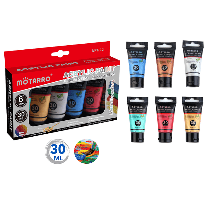Pintura Acrilica Metalizada 30Ml 6Pcs 1