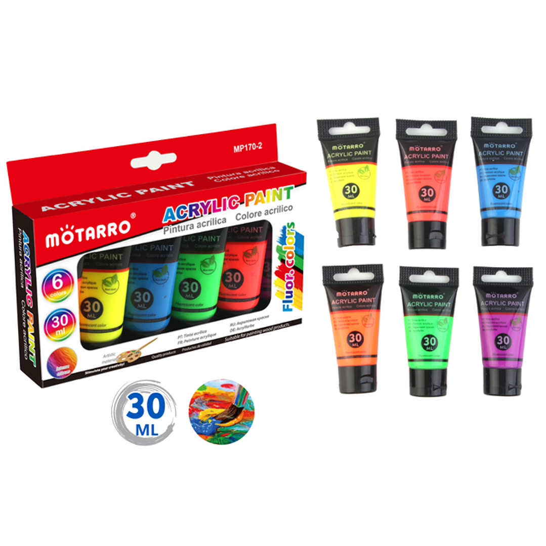 Pintura Acrilica Fluor 30Ml 6Pcs 1