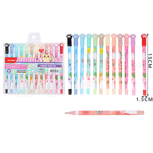 Lapices Gel De Color Gatito Set 12