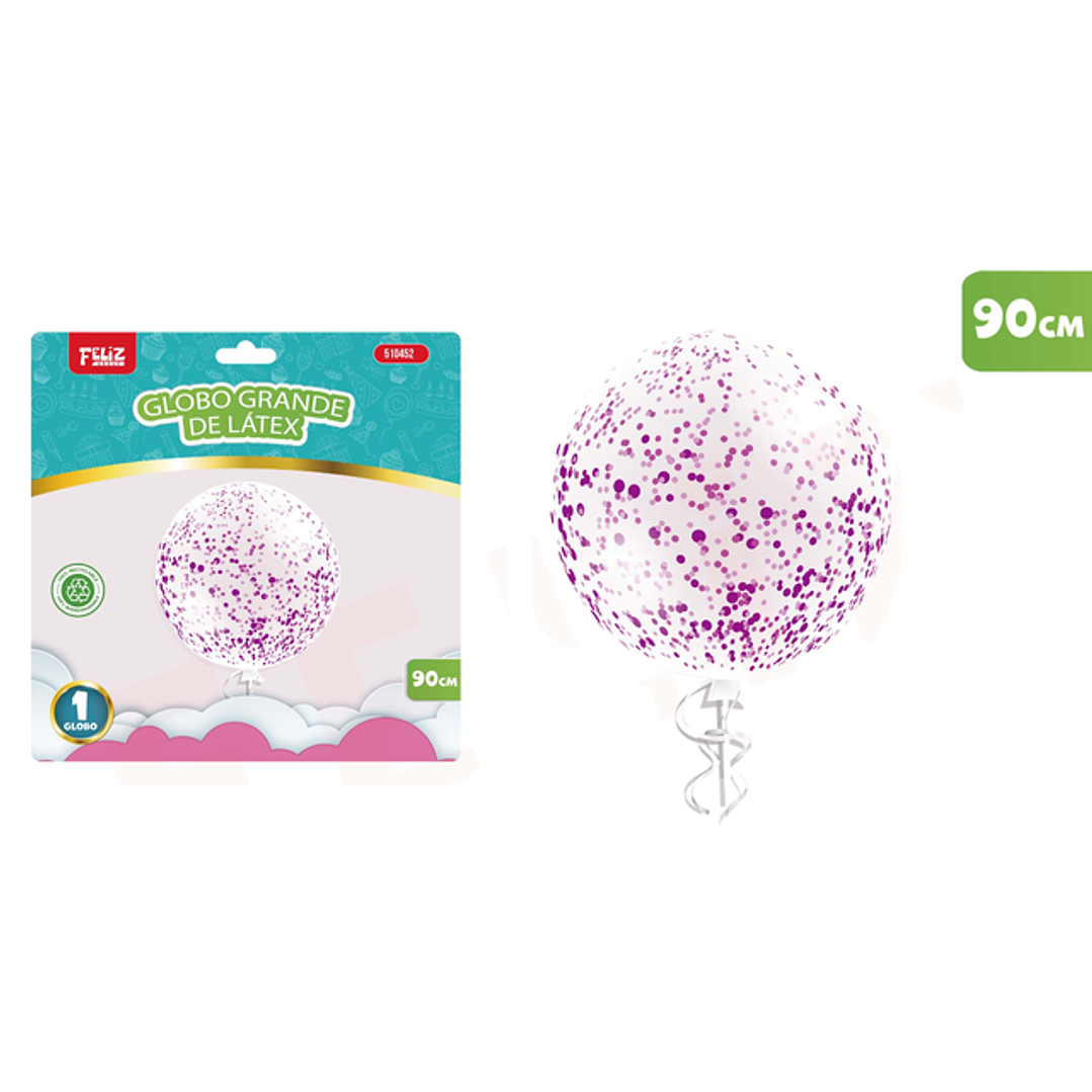 Globo Transparente Confeti Morado 90cm 1