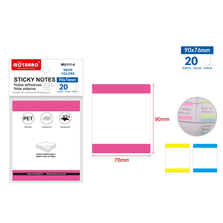 Nota Adhesivas Colores Neón 76x90mm 20pcs 1