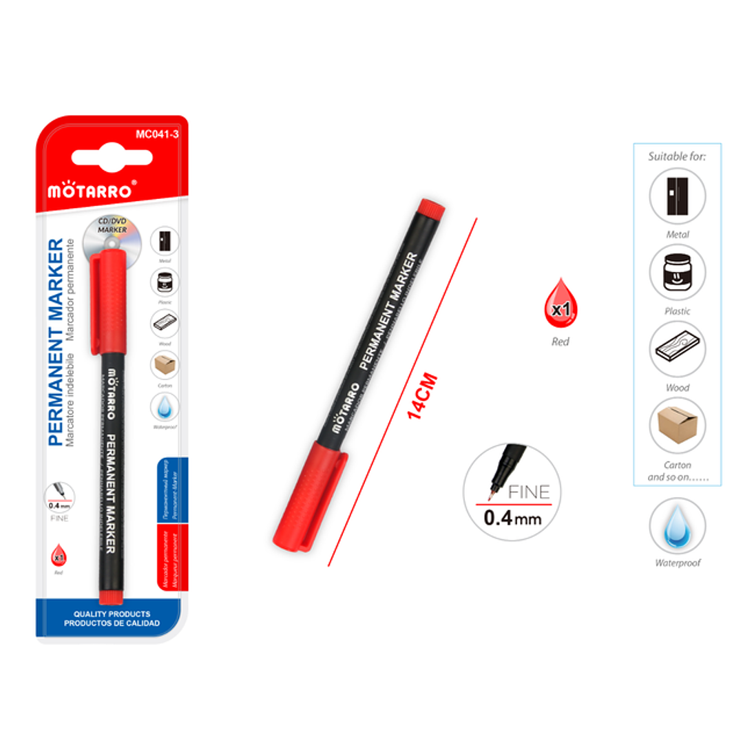 Plumon Permanente Fino Rojo 1