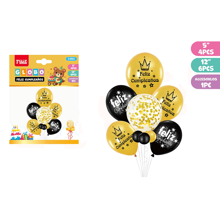 Set de Globos Cumpleaños Negro & Dorado 11pcs 1