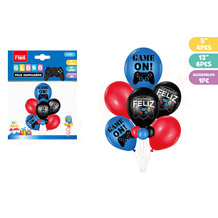 Set de Globos F.Cumple Gamer 11pcs