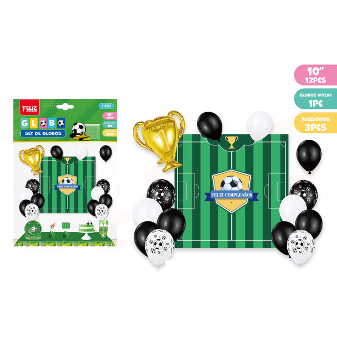 Set de Globos+Fondo F.Cumple Futbol 17pcs 1
