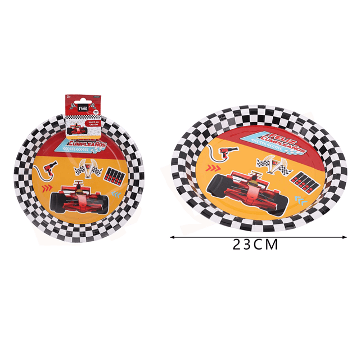 Platos de Cartón Autos Carrera 23cm 6pcs 1