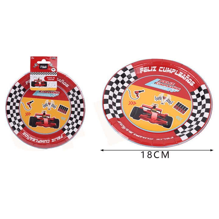 Platos de Cartón Autos Carrera 18cm 6pcs 1
