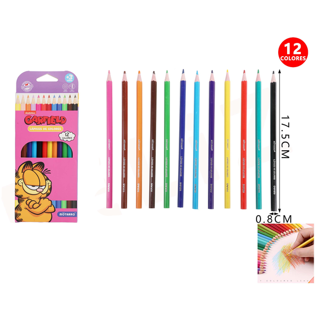 Lapices de Color Garfield V2 17.5cm 12pcs 1
