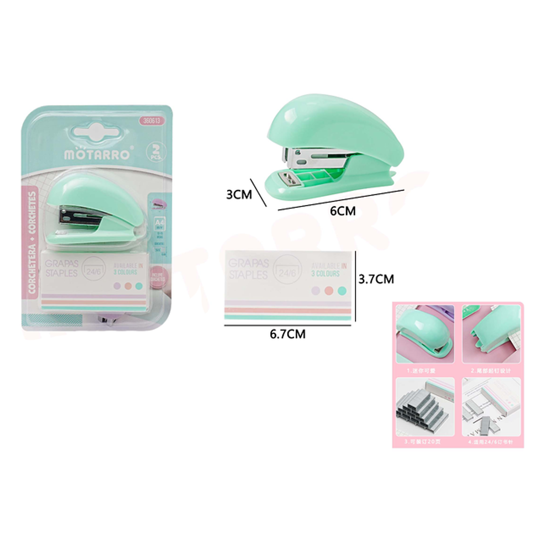Set Corchetera+Corchetes 24/6 Verde Pastel 6*3cm 1
