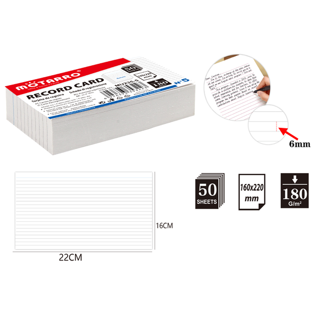 Tarjeta de Registro Doble Cara 50pcs 160x220mm 1