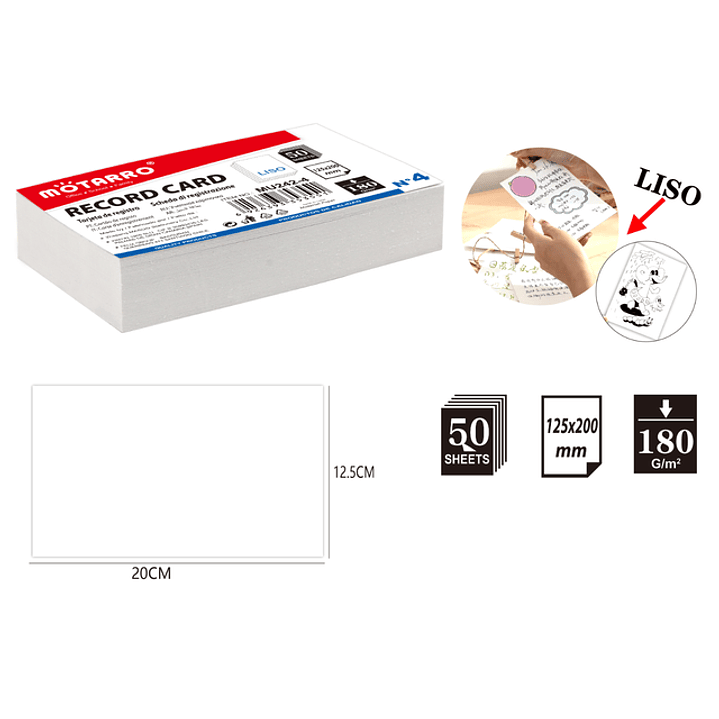 Tarjeta de Registro Blanco 50pcs 125x200mm 1