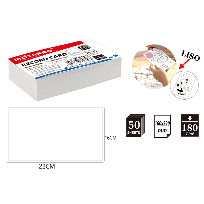 Tarjeta de Registro Blanco 50pcs 160x220mm 1