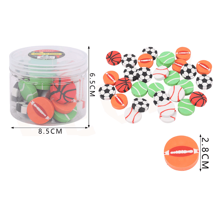 Goma de Borrar Pelotas en Balde 30pcs 1