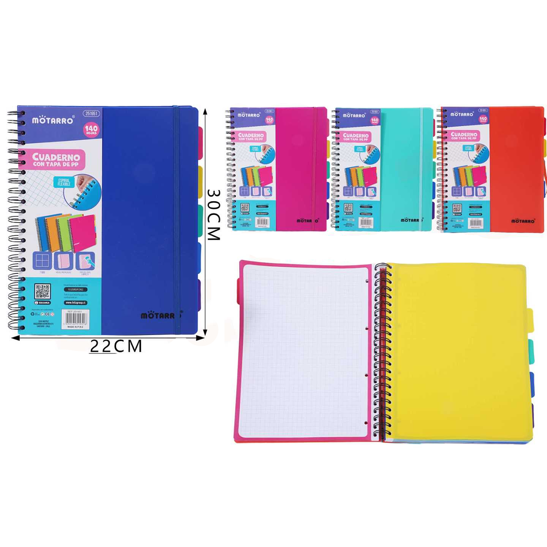Cuaderno Tapa PP 140hojas 22x30cm A4 Colores 1