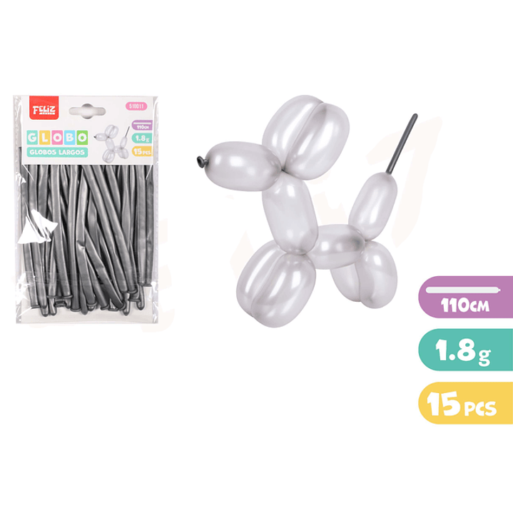 Globos Largos Plata 15pcs 1