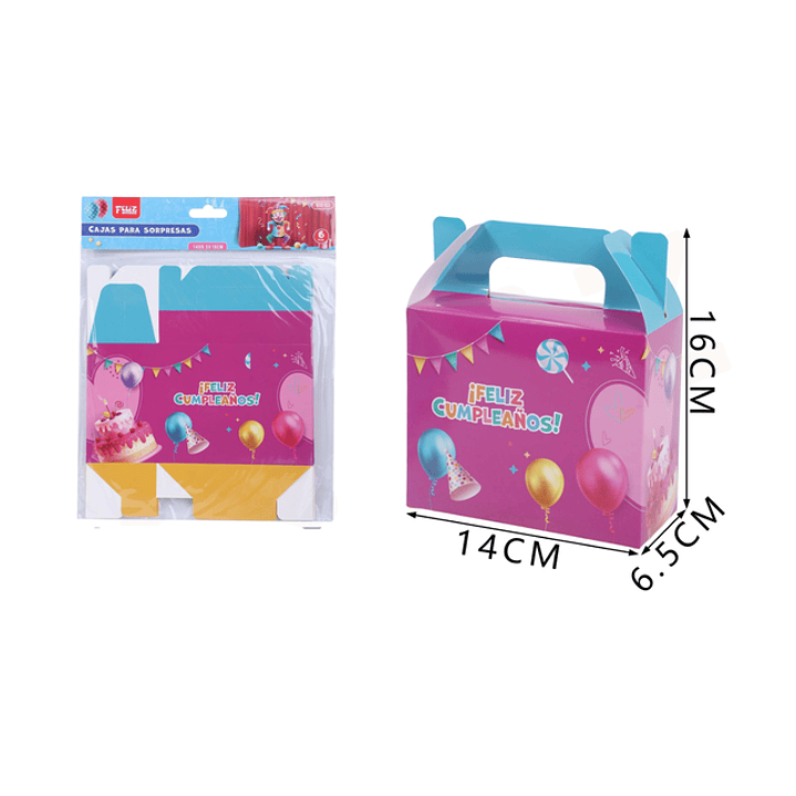 Caja de Sorpresas F.Cumple Fucsia 16cm 6pcs 1