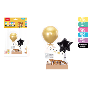 Set De Caja Globos Negro Dorado