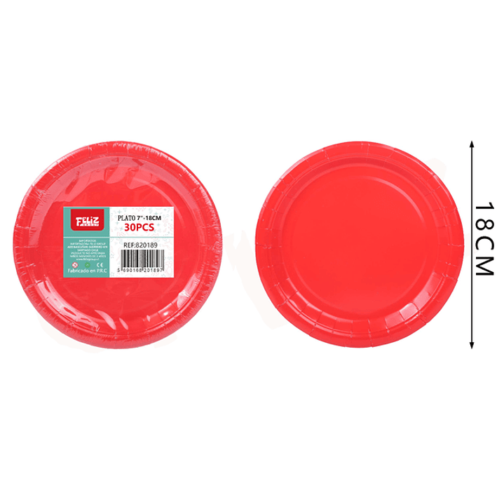 Platos de Cartón Rojo 18cm 30pcs 1