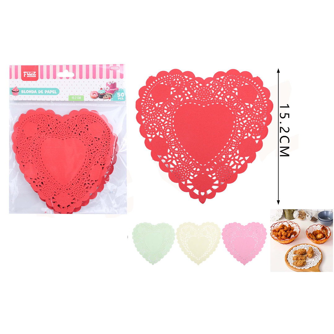 Blondas de Papel Corazón 4Colores 15.2cm 50pcs 1