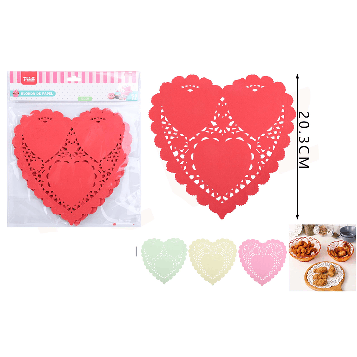 Blondas de Papel Corazón 4Colores 20.3cm 50pcs 1