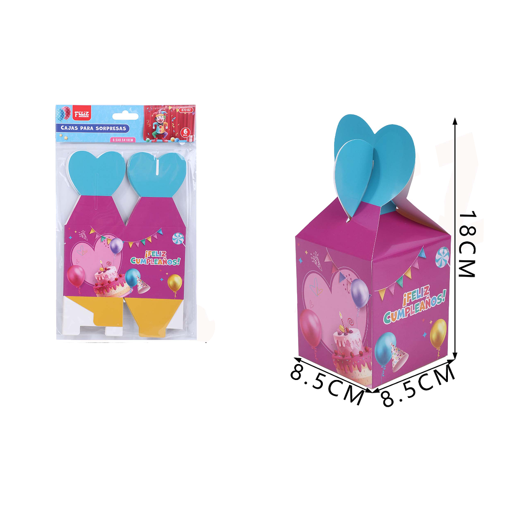 Caja de Sorpresas F.Cumple Fucsia 18cm 6pcs 1