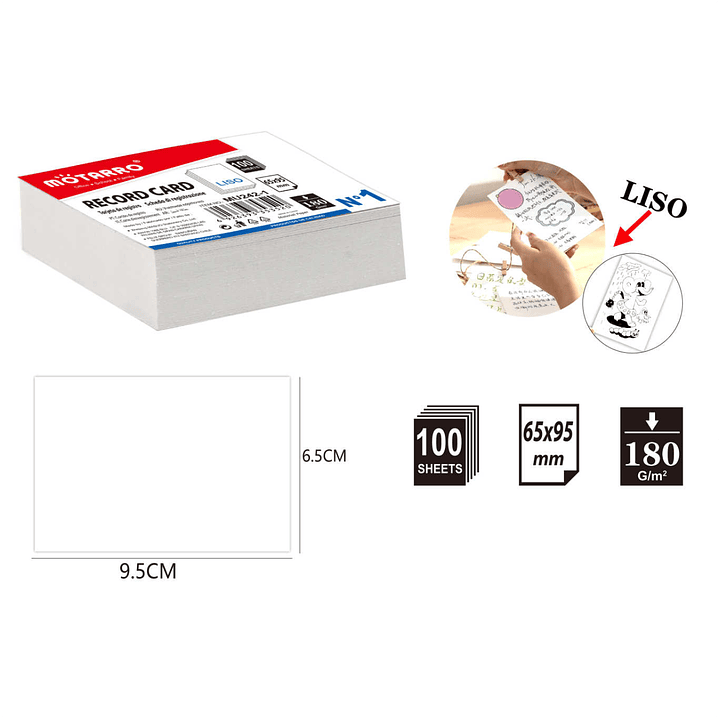 Tarjeta de Registro Blanco 100pcs 65*95mm 1