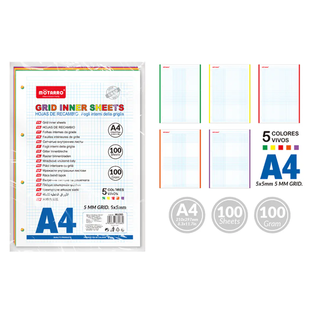 Repuesto de Papel para Carpeta 4Anillos A4 100 Unidades 1