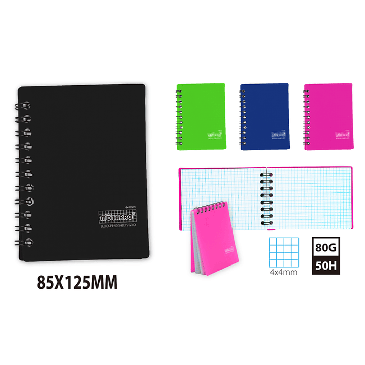 Libreta con Espiral V PP 50Hojas 85x125mm 1