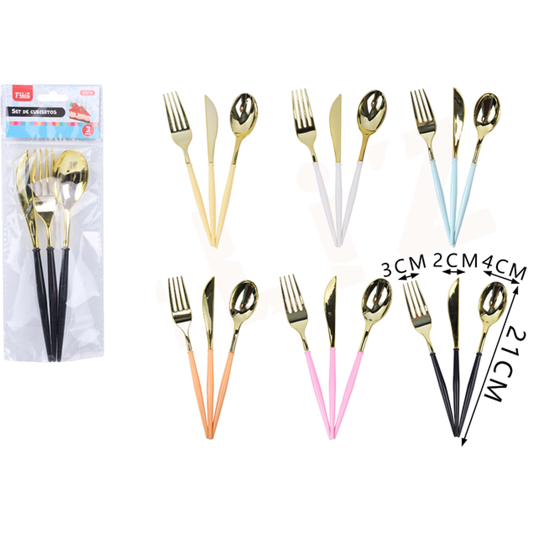 Set de Cubiertos dorado 3pcs 21cm 1