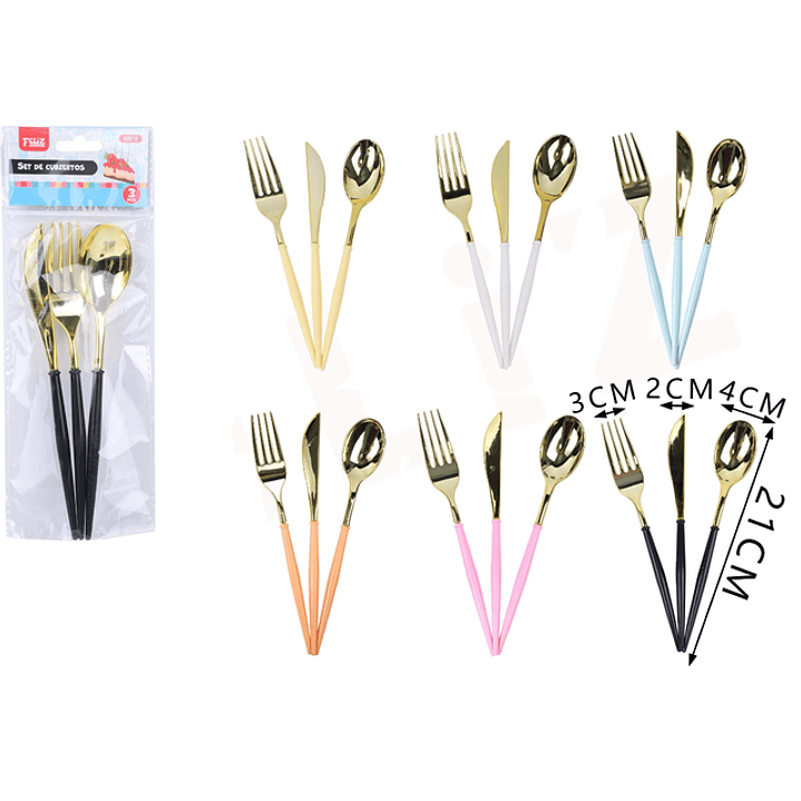 Set de Cubiertos dorado 3pcs 21cm 1