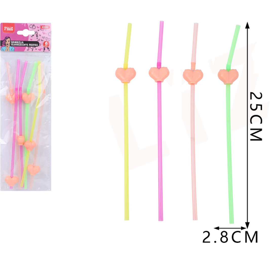 Bombillas Corazón flúor Despedida Soltera 6pcs 1