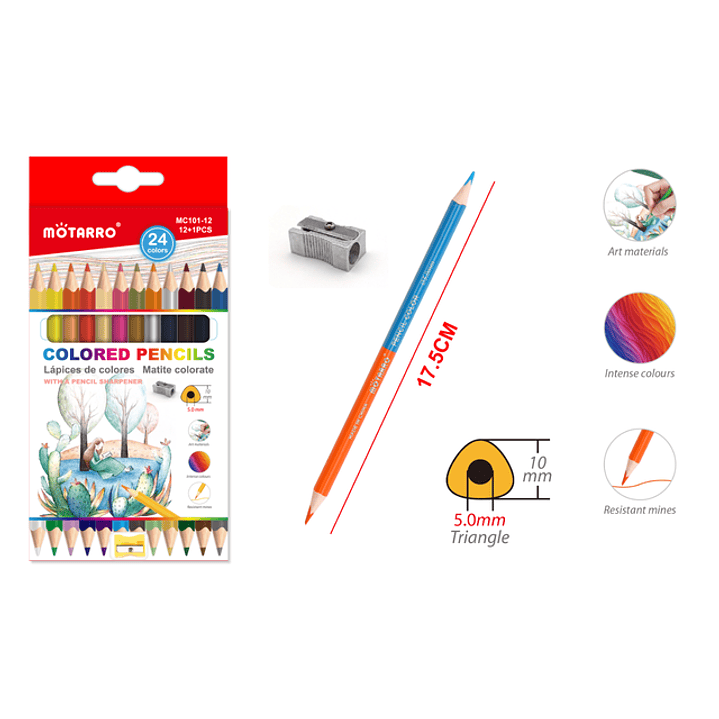 Lápices Bicolor 12pcs +Sacapuntas 1