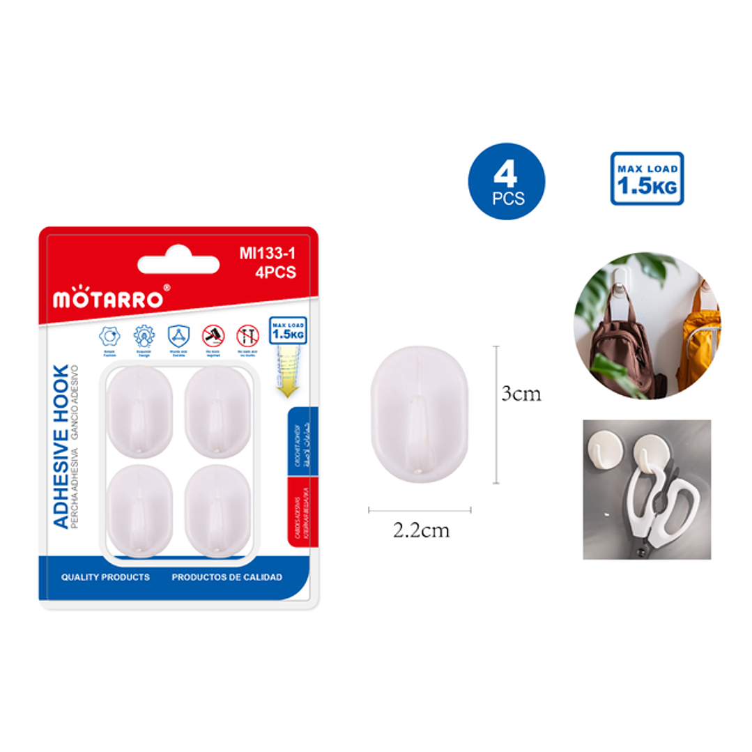 Ganchos Plástico Oval Blanco 4pcs 1