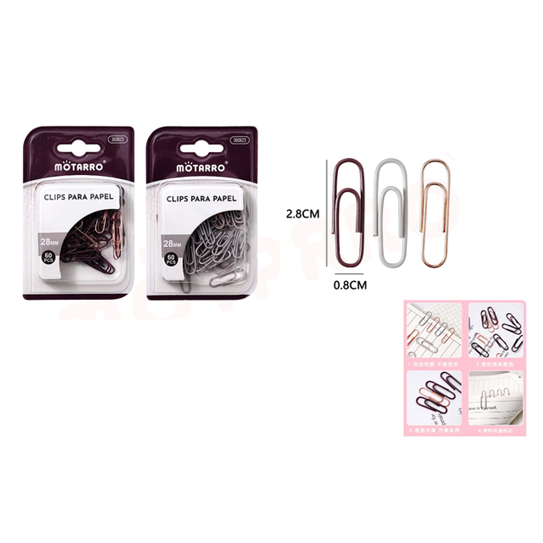 Clips de Papel 3 colores 60pcs 28mm 1