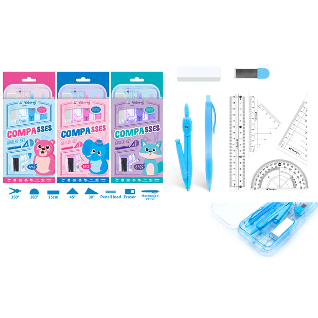Set de Compas+Reglas 8pcs 1