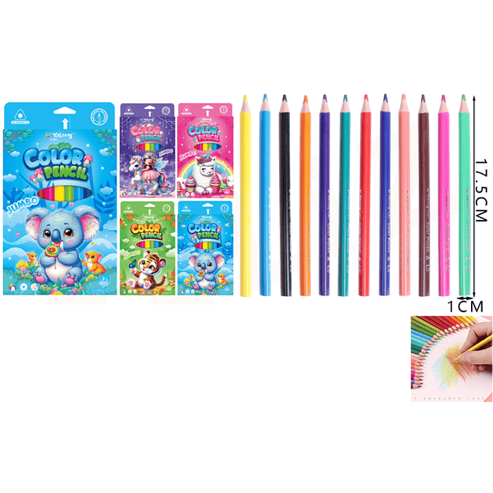 Lápices de Color Jumbo diseños 17.5cm 12pcs 1