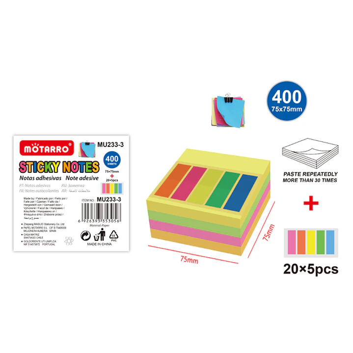 Set de Notas Adhesivas v5 75x75mm 400 Unidades+20x5 Unidades 1