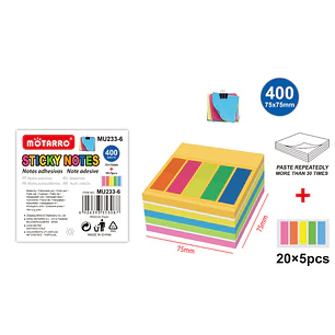 Set de Notas Adhesivas v8 75x75mm 400 Unidades+20x5 Unidades
