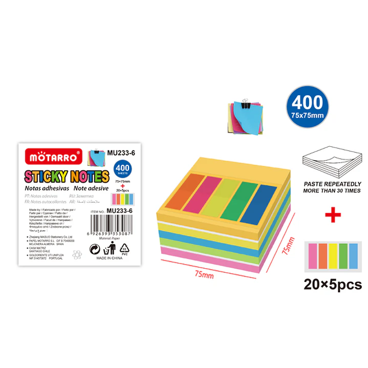 Set de Notas Adhesivas v8 75x75mm 400 Unidades+20x5 Unidades 1