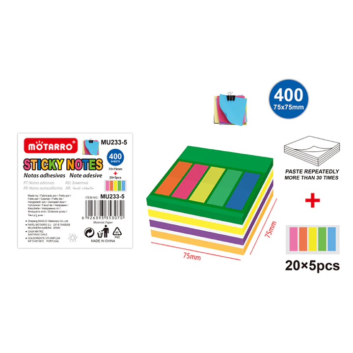 Set de Notas Adhesivas v7 75x75mm 400 Unidades+20x5 Unidades 1