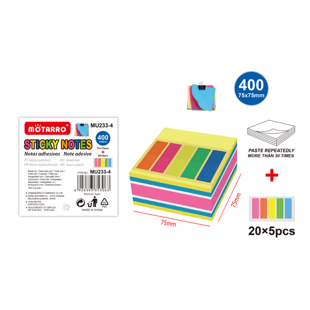 Set de Notas Adhesivas v6 75x75mm 400pcs+20x5pcs 1