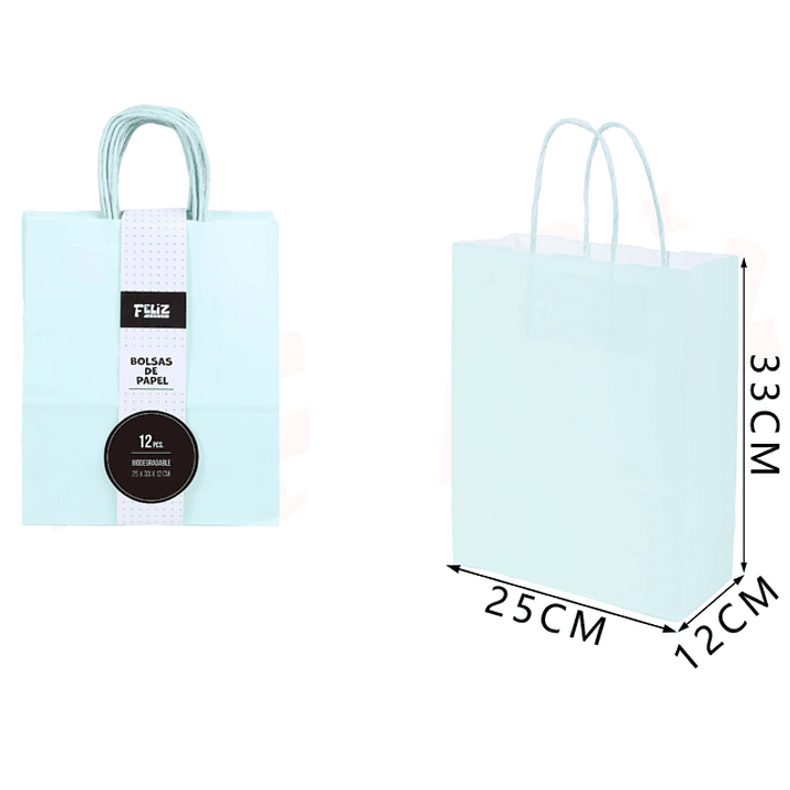 Bolsas de Papel Verde agua 26*33*12cm 1